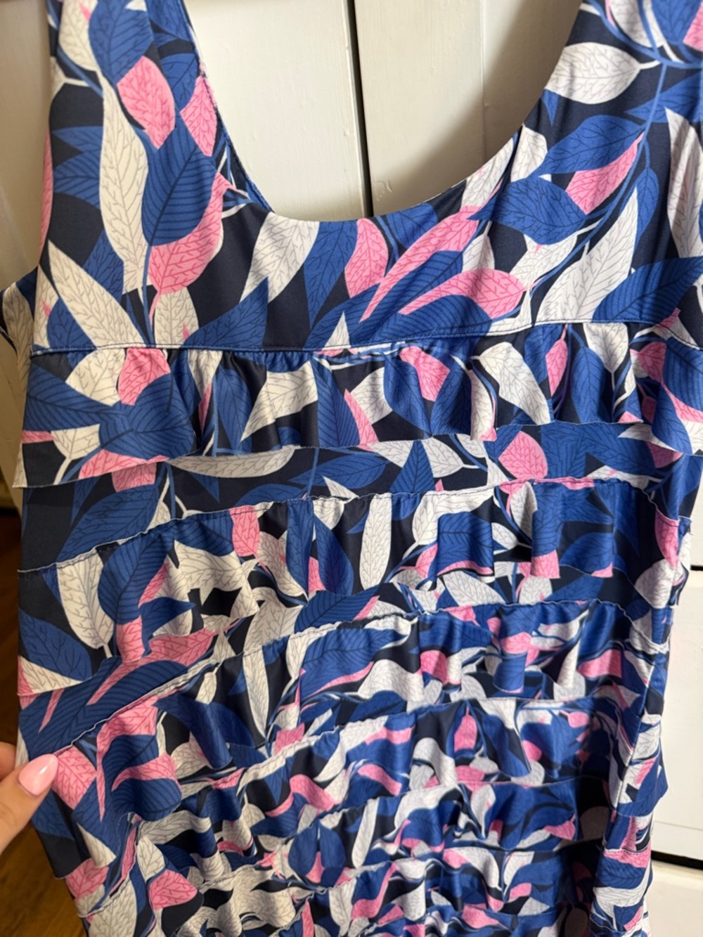 Sleeveless Blue & Pink Ruffle Mini Dress - Picture 5 of 7